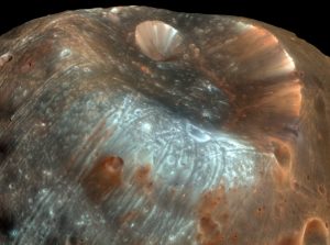 Stickney Crater on the
            Martian moon Phobos.