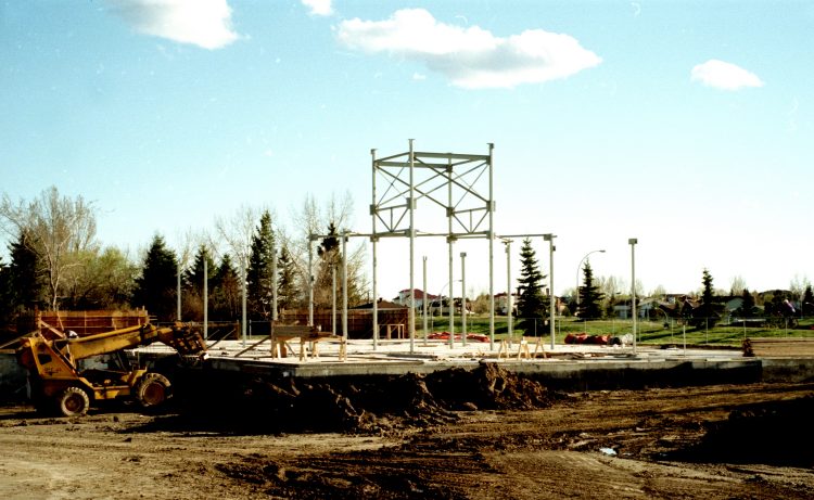 Interior steel columns are erected.