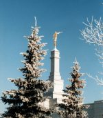 Frost/snow on trees
              behind temple