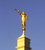 Angel Moroni statue from front.
