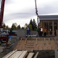 The pour rounds the Southeast corner of the portico (29 Sept 2011).