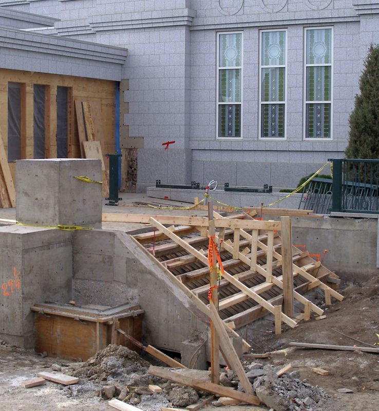 The forms are nearly ready for the foundation of the North stairs.