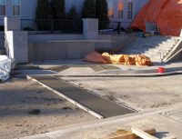 The last roadway stringer and the wheel chair ramp abutments are poured at the foot of the South stairs (7 Nov 2011).