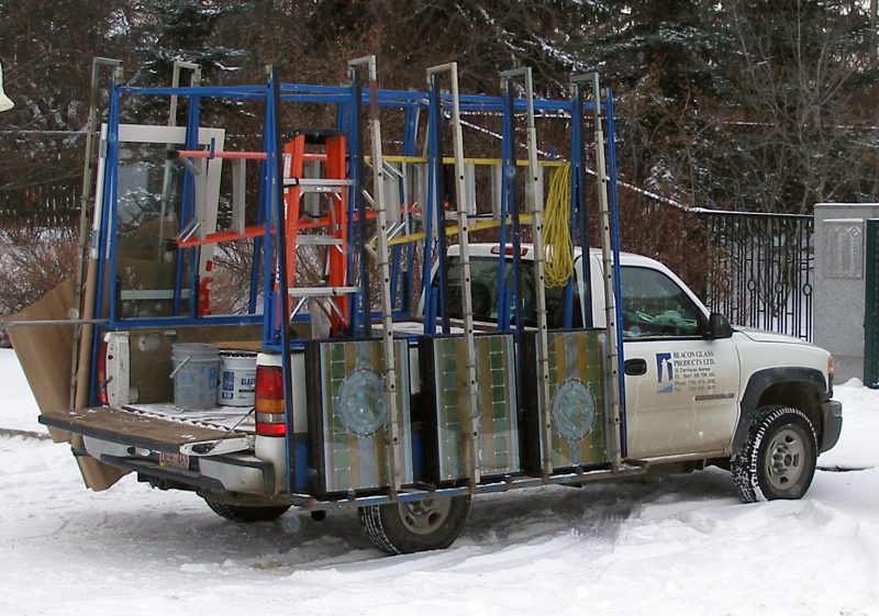 Art glass windows are delivered for the North side windows, and perhaps for the portico.