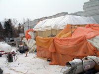 The enclosure now has temporary framed East and North walls (21 Nov 2011).