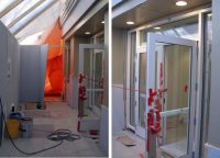 The new front entrance doors are still wrapped prior to temple re-opening (23 Nov 2011).