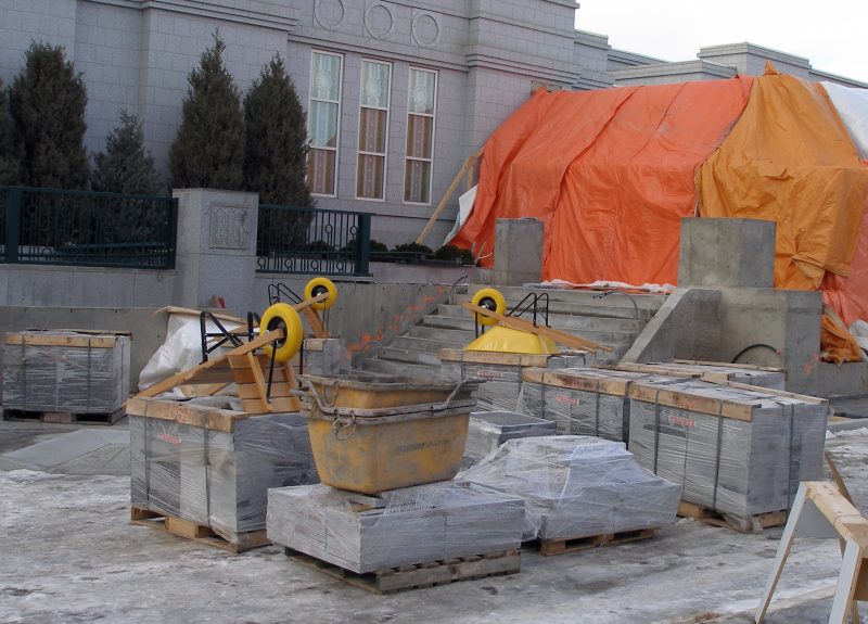 The stone for the South stairs, planters, etc., is delivered.