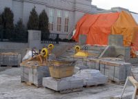 The stone for the South stairs, planters, etc., is delivered (28 Nov 2011).