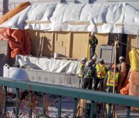 Stone cladding has been set on the planter in front of the platform (6 Feb 2012).