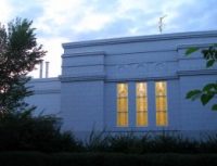 Art glass windows of the Celestial Room from South grounds.